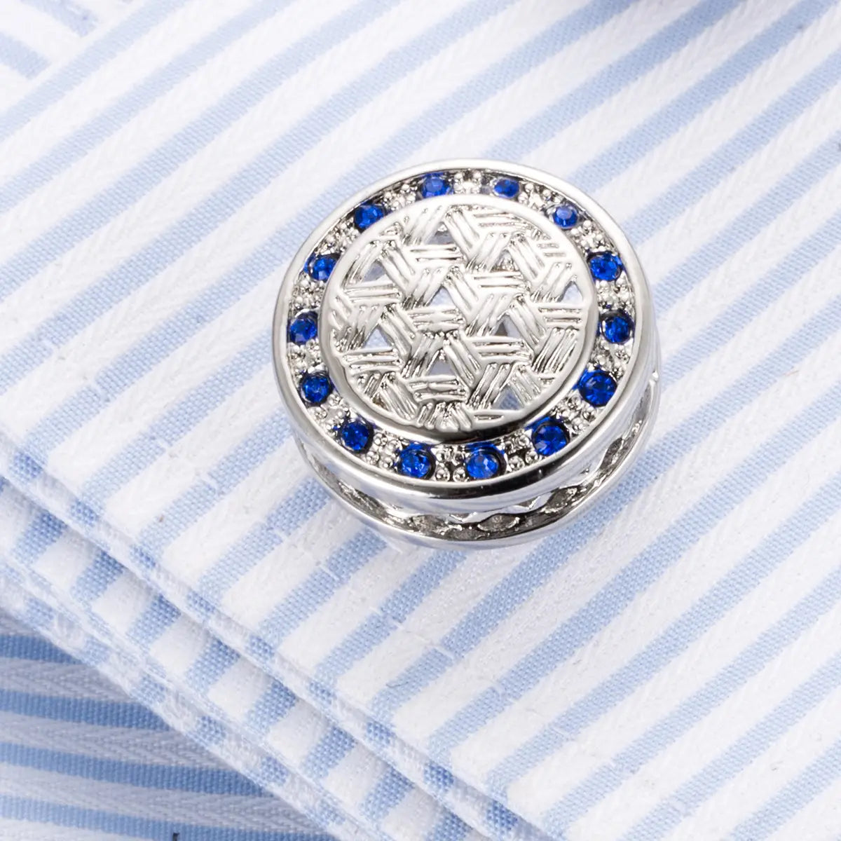 Round Sliver Blue Stone Dress Cufflinks