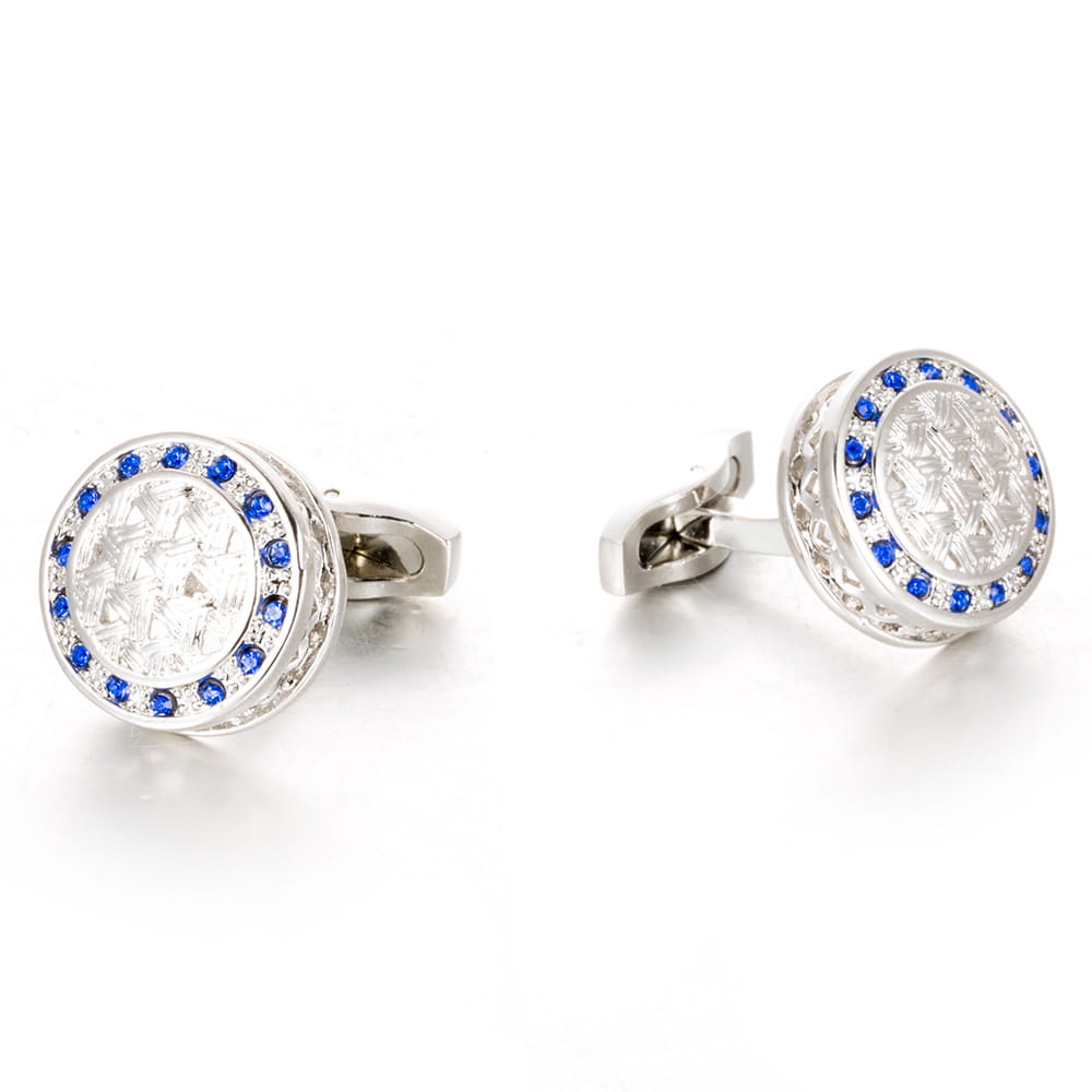 Round Sliver Blue Stone Dress Cufflinks