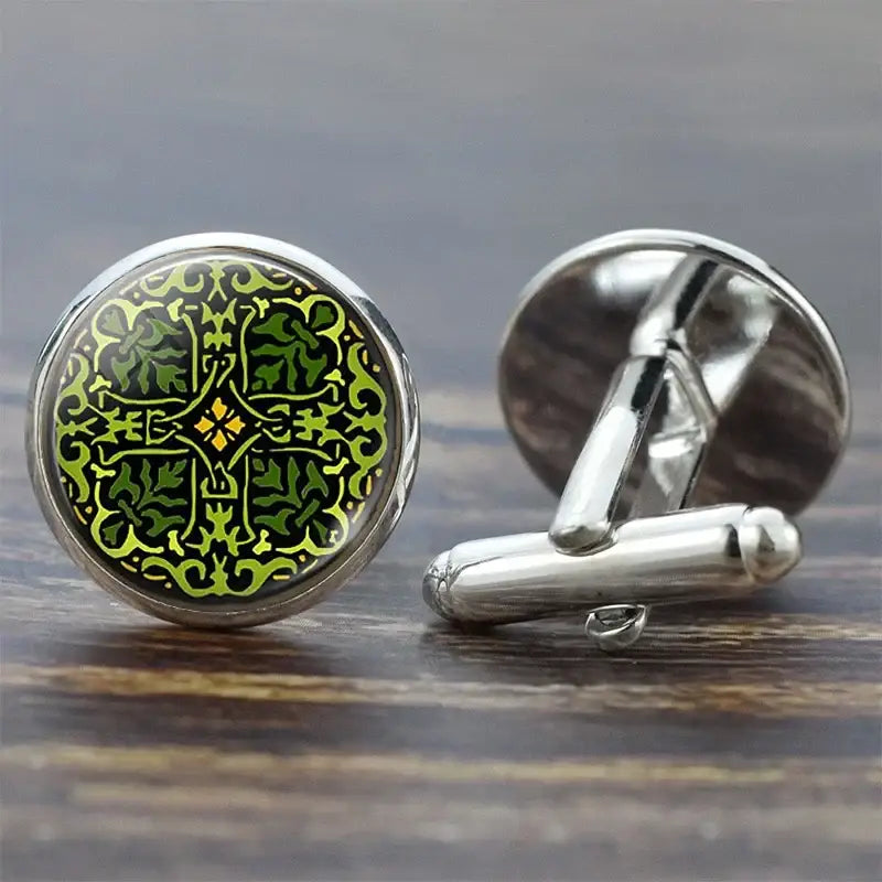 Four Leaf Clover Green Lucky Glass Cufflinks - Cufflinks