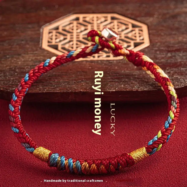 INGENUITY - Diamond Knot Dragon Boat Festival Colorful Rope Bracelet - Ruyi style silver buckle / 13cm - Bracelet