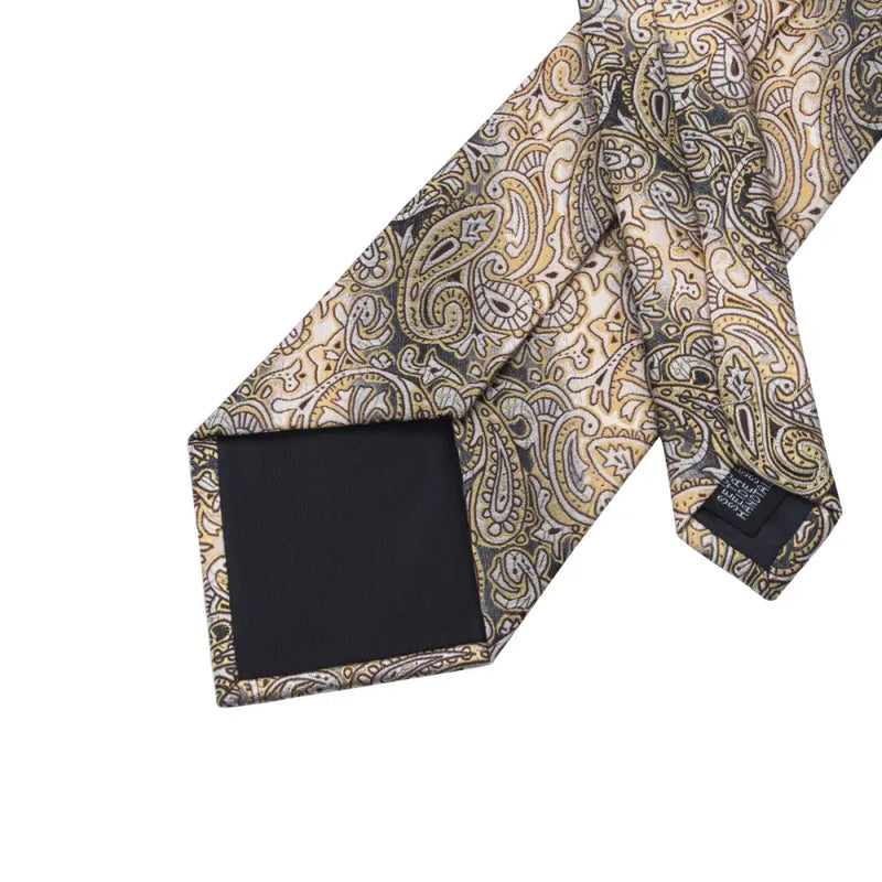 Jersey & Co. Silk Yellow Brown Paisley Tie | Tie Clip | Hanky | Cufflinks - N-271-XH-042-LJ-403 - Neckties