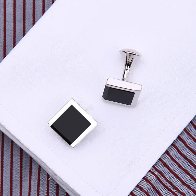 KFLK Brand Black Cufflinks - Imitation Rhodium Plated / black - Cufflinks