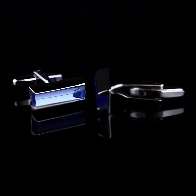 KFLK Brand Blue Crystal Cufflinks - Imitation Rhodium Plated / Blue - Cufflinks