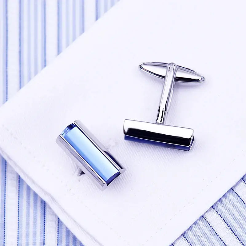 KFLK Brand Blue Crystal Cufflinks - Imitation Rhodium Plated / Blue - Cufflinks