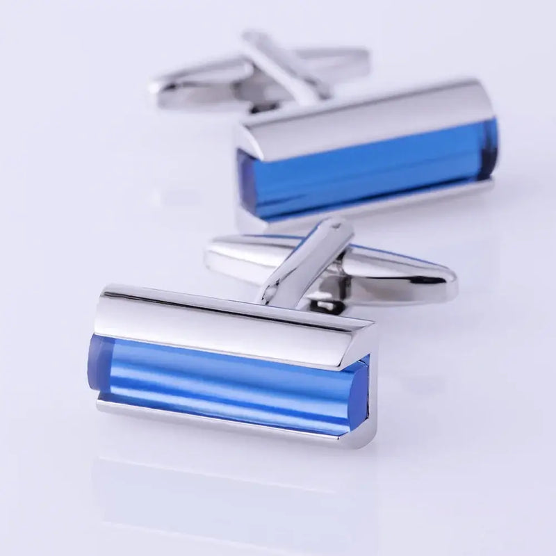 KFLK Brand Blue Crystal Cufflinks - Imitation Rhodium Plated / Blue - Cufflinks