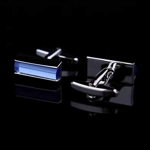 KFLK Brand Blue Crystal Cufflinks - Imitation Rhodium Plated / Blue - Cufflinks