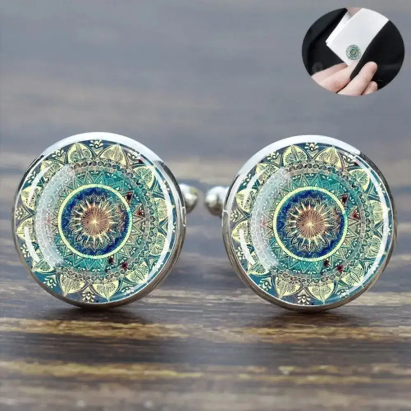 Mandala Datura Flower Buddhist Meditation Cufflinks - Cufflinks