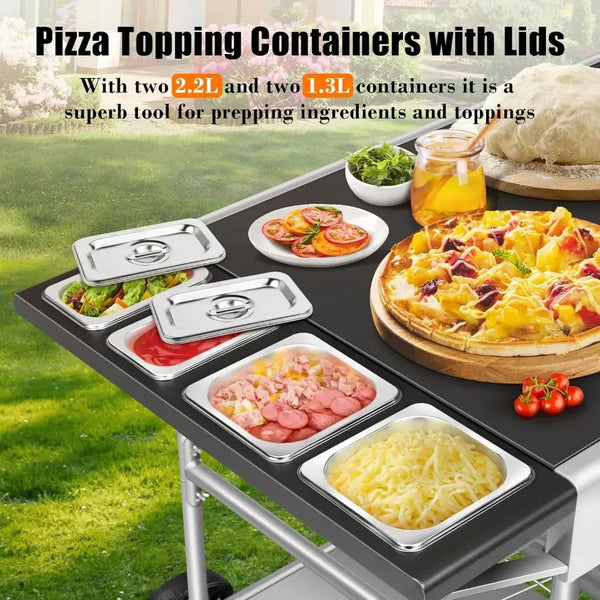 Pizza Oven Table with Topping Station Movable Pizza Oven Stand Pizza Oven Cart Outdoor Grill Table Cart Food Prep Work