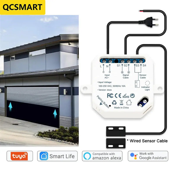 Smart Garage Door Sensor Opener WiFi Switch Tuya Smart Life App Alert Works with Google Home Alexa Home Automation