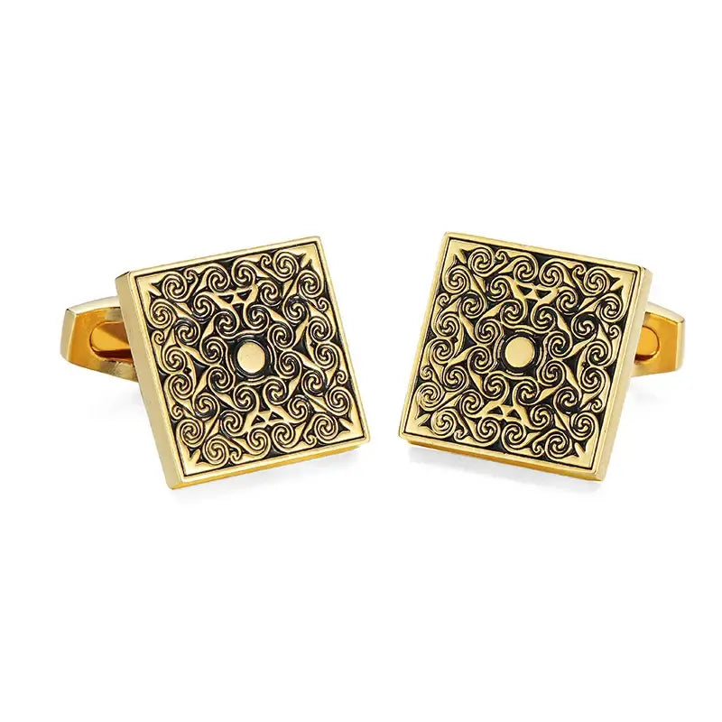 High quality men’s French shirt cufflinks Square flowers copper metal cuffs buttons wedding jewelry gifts - Gold-color