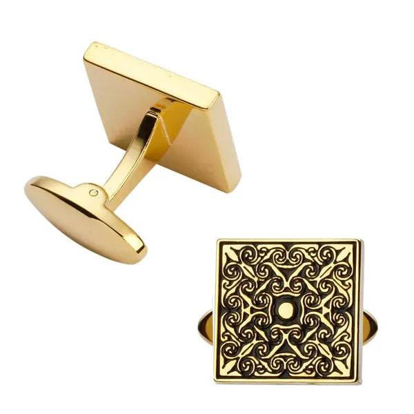 High quality men’s French shirt cufflinks Square flowers copper metal cuffs buttons wedding jewelry gifts - Gold-color