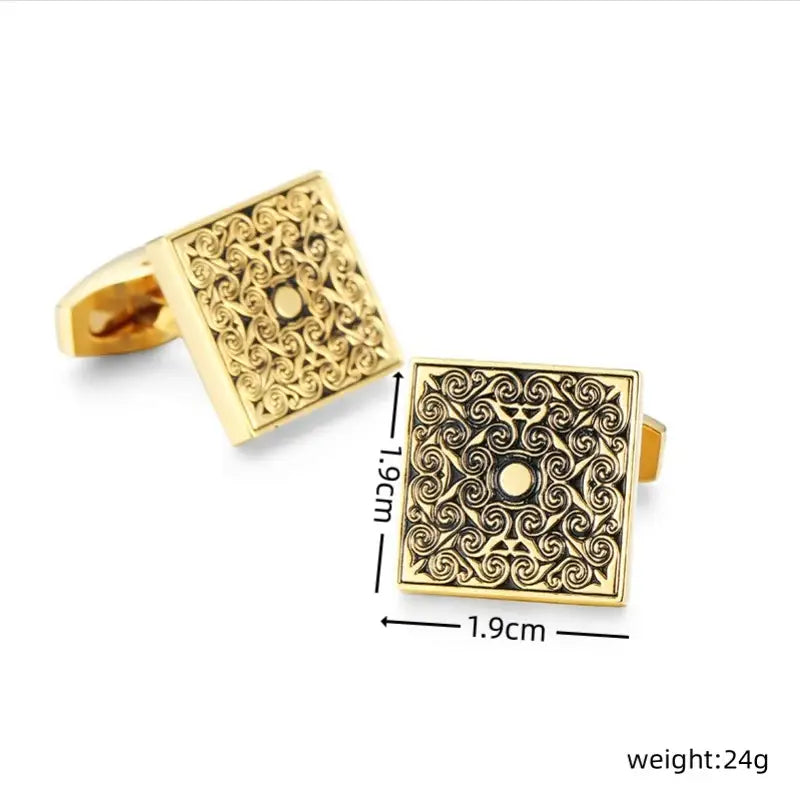 High quality men’s French shirt cufflinks Square flowers copper metal cuffs buttons wedding jewelry gifts - Gold-color