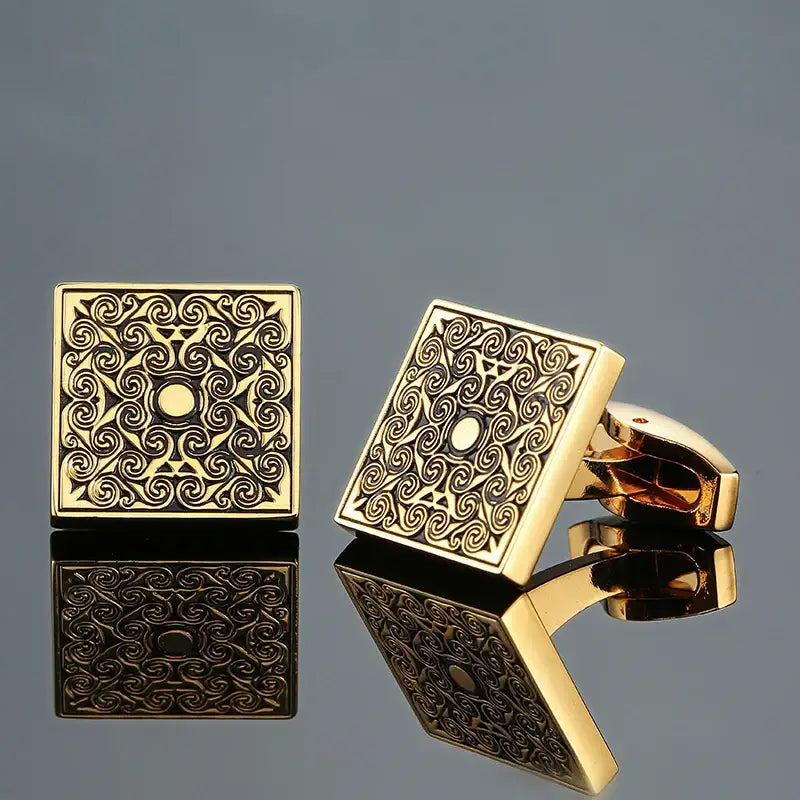 High quality men’s French shirt cufflinks Square flowers copper metal cuffs buttons wedding jewelry gifts - Gold-color