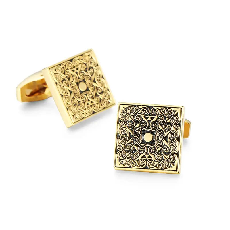 High quality men’s French shirt cufflinks Square flowers copper metal cuffs buttons wedding jewelry gifts - Gold-color