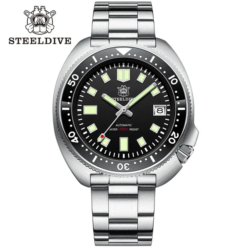 Steeldive SD1970 White Date Background 200M Wateproof NH35 6105 Turtle Automatic Dive Diver Watch