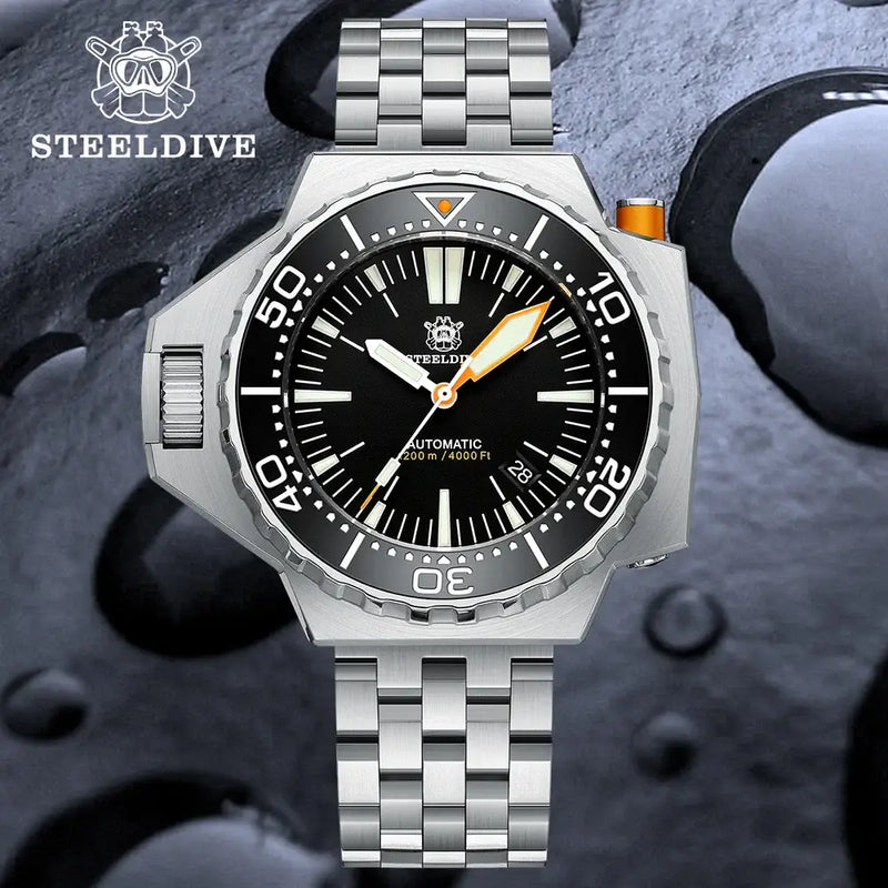 SteelDive SD1988 56MM One-Piece Case Mens Diver 1200m Waterproof Mechanical Wristwatch Ceramic Bezel - Mens Watches