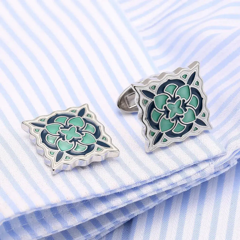 VAGULA Cuff links French Shirt Square Button Bonito Gemelos Hot Selling Enamel Flower Design Cufflinks 98 - SILVER