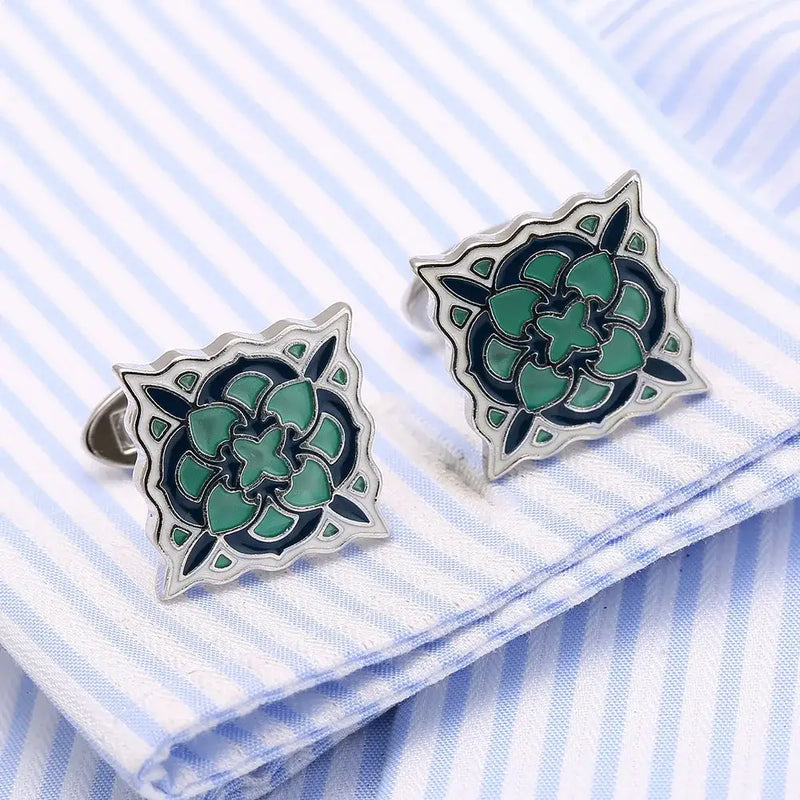 VAGULA Cuff links French Shirt Square Button Bonito Gemelos Hot Selling Enamel Flower Design Cufflinks 98 - SILVER