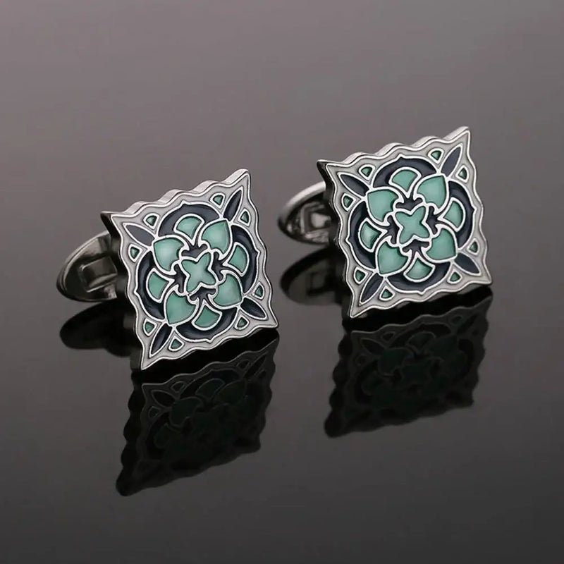 VAGULA Cuff links French Shirt Square Button Bonito Gemelos Hot Selling Enamel Flower Design Cufflinks 98 - SILVER