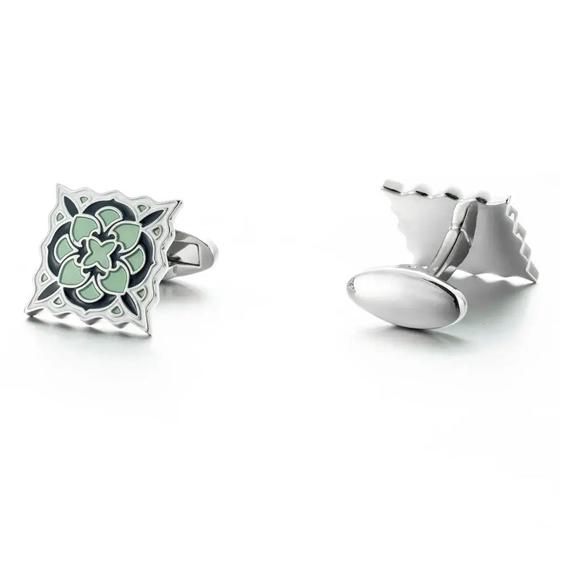 VAGULA Cuff links French Shirt Square Button Bonito Gemelos Hot Selling Enamel Flower Design Cufflinks 98 - SILVER