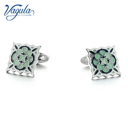 VAGULA Cuff links French Shirt Square Button Bonito Gemelos Hot Selling Enamel Flower Design Cufflinks 98 - SILVER