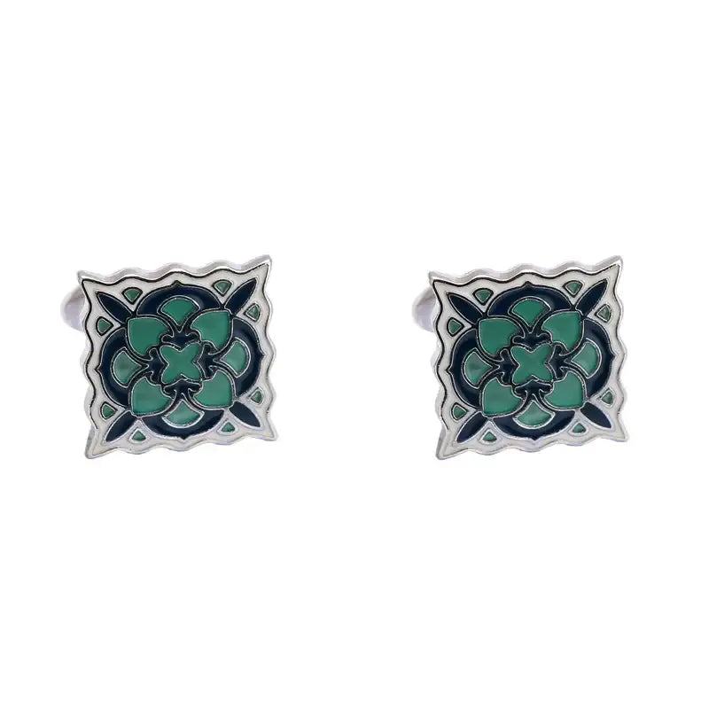 VAGULA Cuff links French Shirt Square Button Bonito Gemelos Hot Selling Enamel Flower Design Cufflinks 98 - SILVER