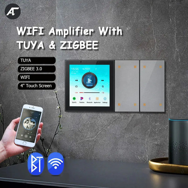 ZigBee Switch TUYA Smart Wall Amplifier Bluetooth WiFi Touch Screen Android 2*20W Amp Home Theater Sound System 4 Scene